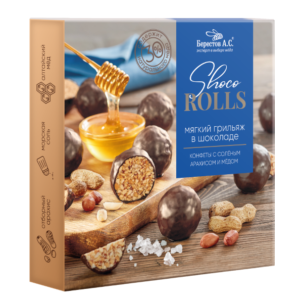 №2 Берестов Shoco Rolls конфеты с арахисом, солью и медом, 135г   в Павлове