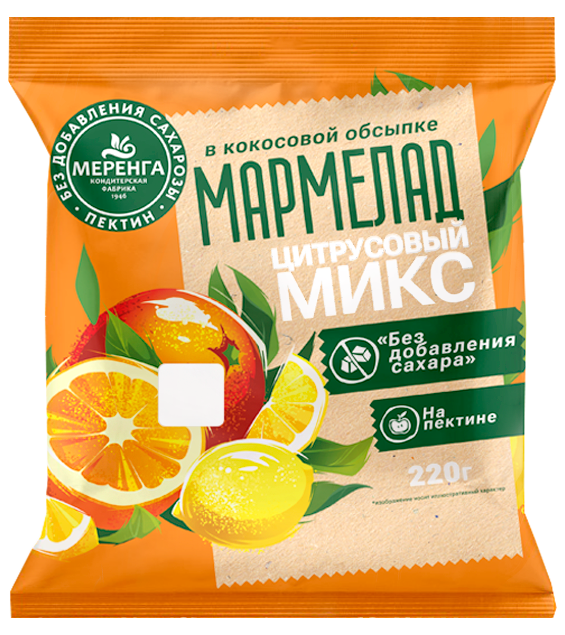 №1 Меренга Мармелад без сахара в кокосовой обсыпке Цитрусовый микс, 220г    в Павлове
